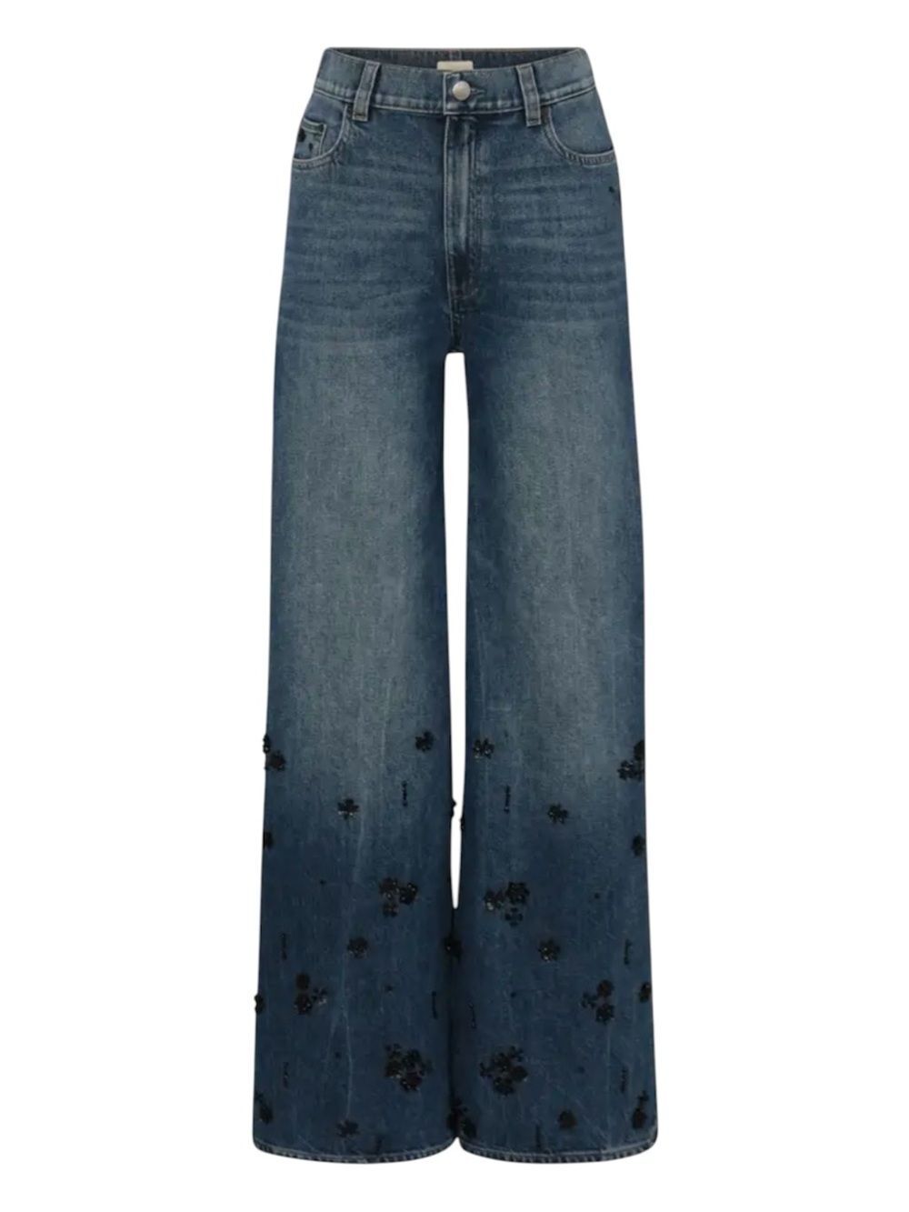 DL1961 Hepburn Embellished Wide Leg High Rise Crystal Floral 32 Medium Wash - Picture 8 of 8